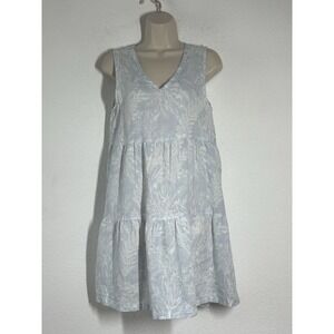 Tahari 100% Linen Shift Dress Tiered Sleeveless Blue S Beach Resort Vacation
